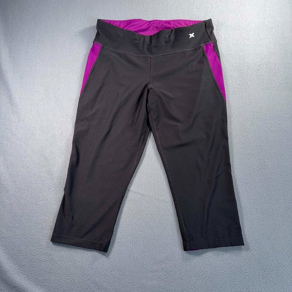 Xersion Womens Large Capri Leggings Black Purple Athletic Yoga Pants 30x19